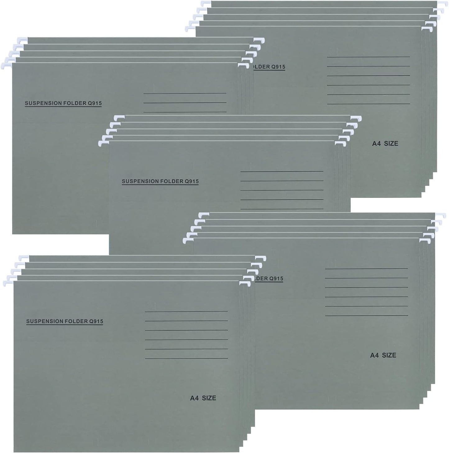 A4 Hängemappen, 25 Stück Hängeregister Mappen aus Recyceltem Karton mit Registerkarten und Karteneinsätzen, Hängeregistraturen für Büro und Schule, Graugrün