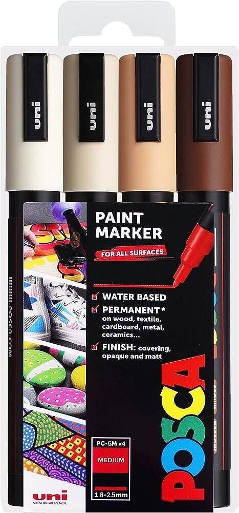 POSCA, Farben PC - 5M, in Etui, Hautfarben 4 teiliges Set